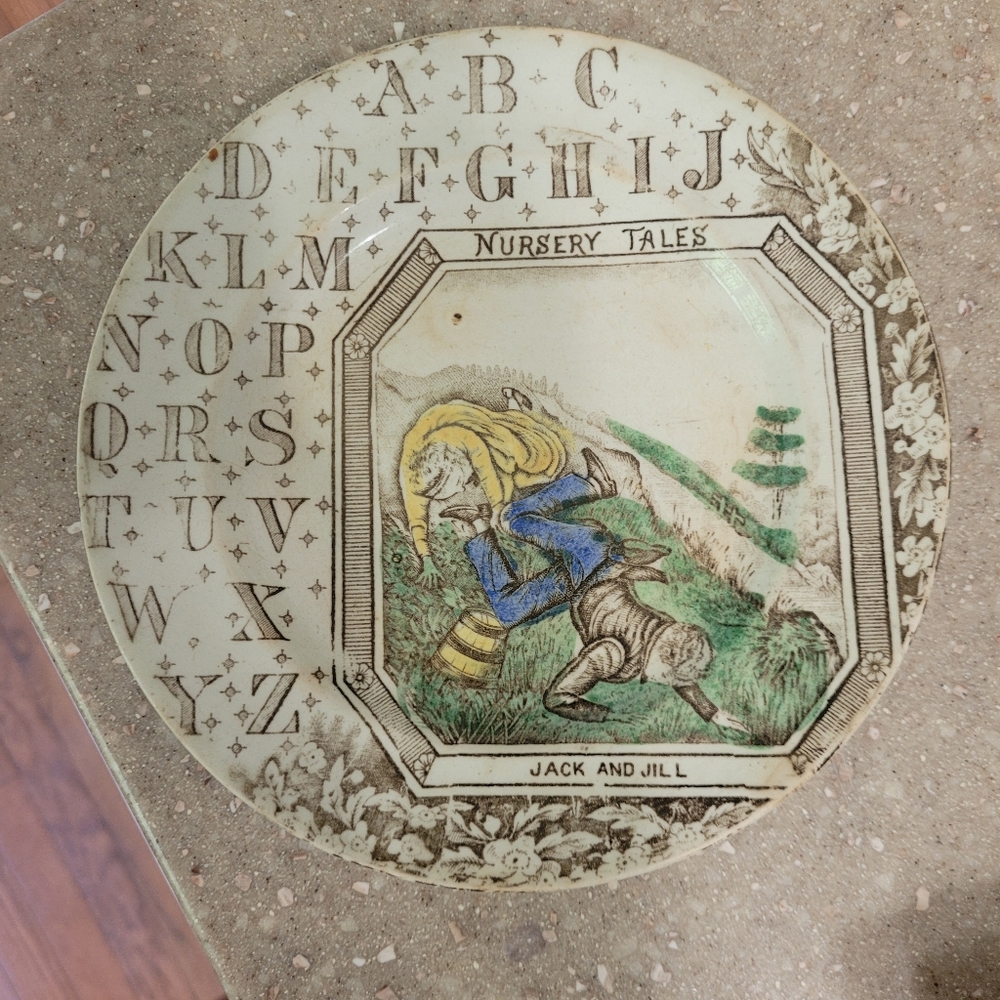 Jack and Jill Staffordshire vintage plate, ABC